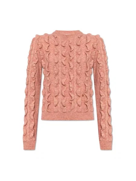 Sweter Moschino wełniany z falbankami różowy