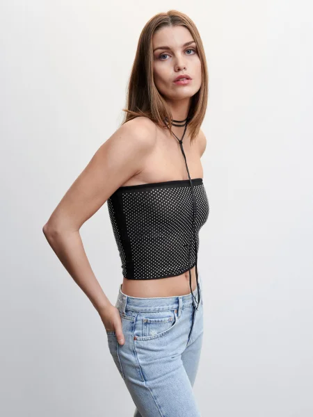 MANGO Top MONI gri argintiu negru