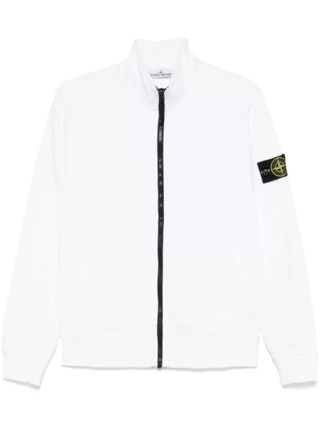 Hanorac din fleece Stone Island din fleece cu strasuri alb