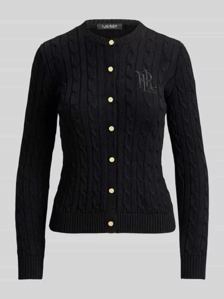 Kardigan rozpinany o kroju regular fit z czystej bawełny z wyhaftowanym logo Lauren Ralph Lauren czarny