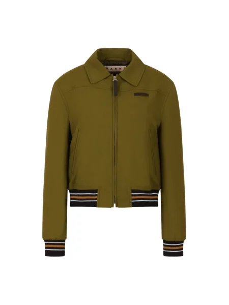 Kurtka bomber Marni wełniany w tropikalny nadruk zielony