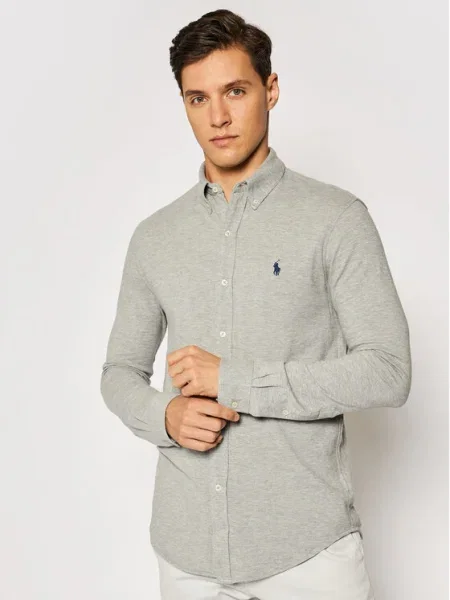 Cămașă Polo Ralph Lauren cu broderie gri