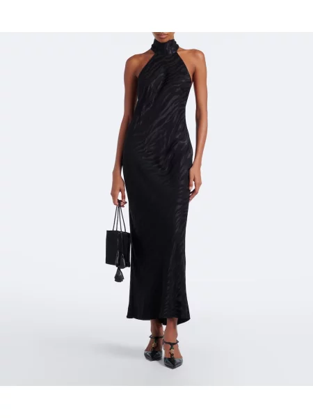 Rochie midi Rixo din satin cu spatele deschis negru