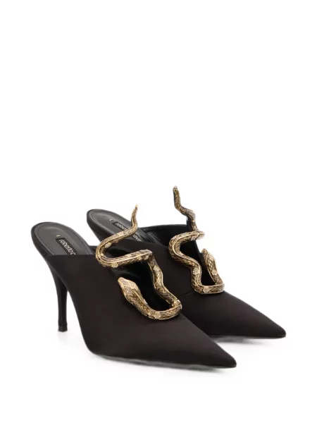 Papuci tip mules Roberto Cavalli cu model piele de șarpe negru