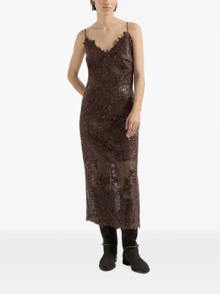 Rochie Brunello Cucinelli cu broderie de lână maro