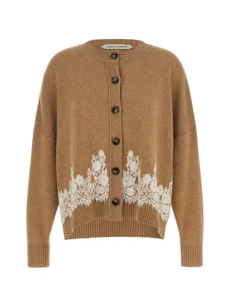 Cardigan Alberta Ferretti din dantelă maro