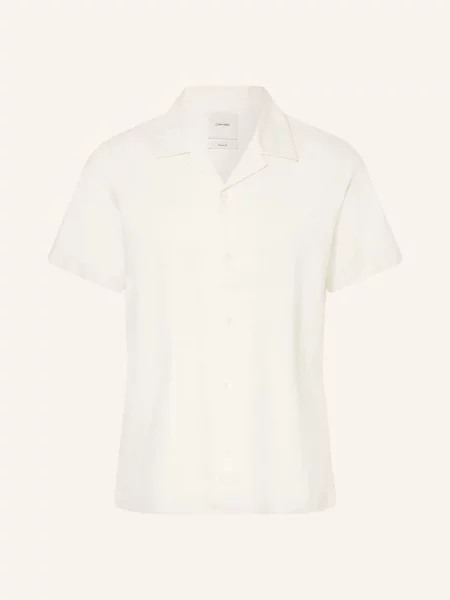 Calvin Klein Košile S Krátkým Rukávem Classic Fit S Lněným Vzorem krémová