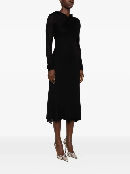 Lung rochie midi Fendi cu glugă negru