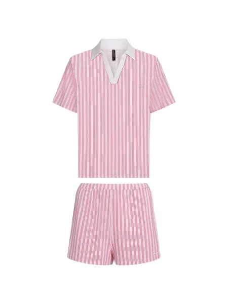 Pijamale Karl Lagerfeld cu dungi cu imagine roz