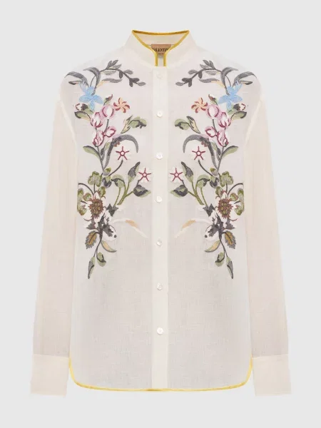 Блуза з льону з квітковою вишивкою Valentino бежева