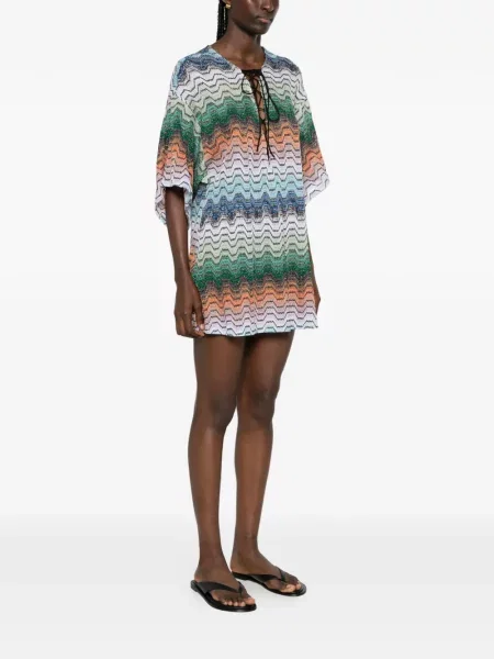 Šněrovací pletené mini šaty Missoni zelené