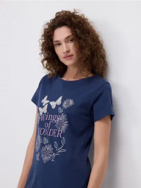 Reserved Cămașă de noapte cu imprimeu bleumarin