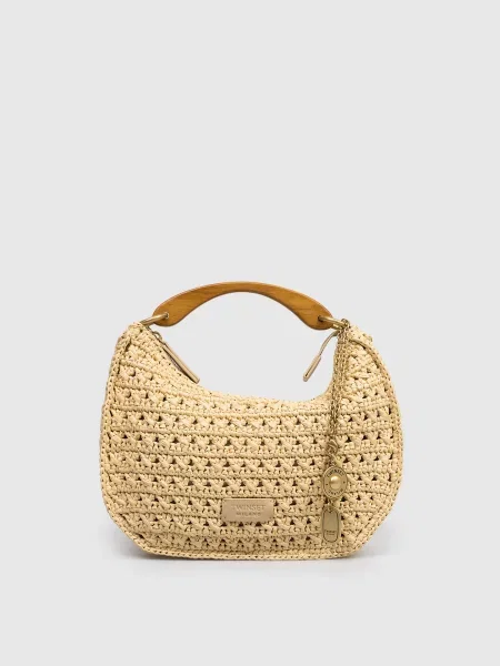 Сумка-хобо Croissant з рафії з нашивкою логотипа Twinset бежева