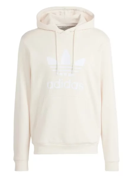 Hanorac grafic Adidas cu dungi cu imagine cu decolteu rotund alb