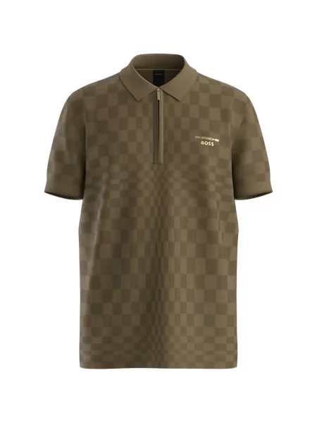 Tricou polo Boss în carouri maro