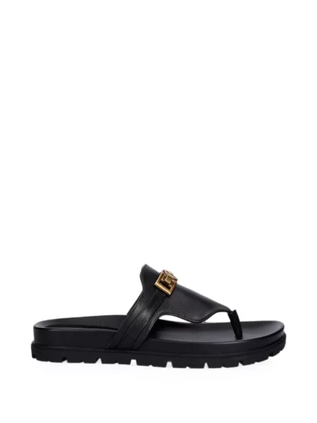 Șlapi Guess din piele cu autograf negru