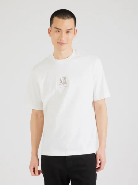 ARMANI EXCHANGE Tricou gri taupe / murdar alb