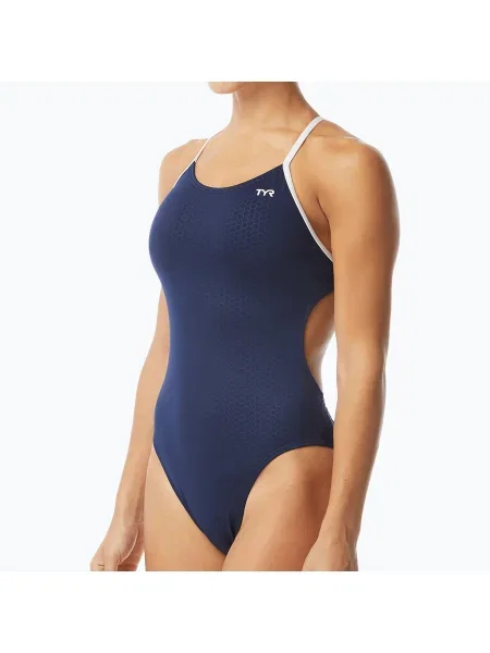 Costum de baie dintr-o bucată pentru femei TYR Hexa Cutoutfit navy/white alb