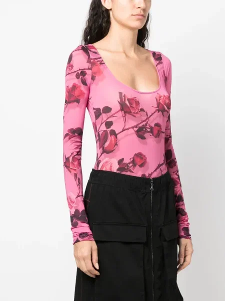 Body Blumarine cu model floral cu imagine roz