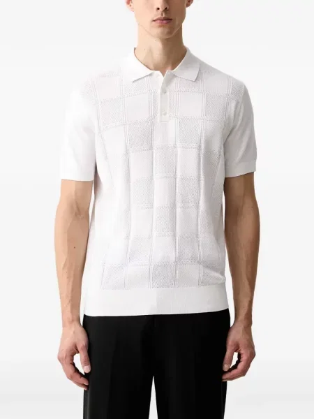 Tricou polo Karl Lagerfeld în carouri tricotate alb