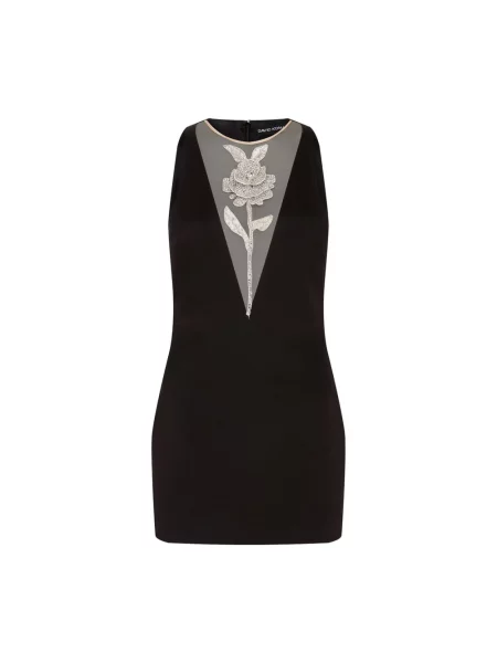 Satynowa sukienka mini David Koma z kryształkami czarna