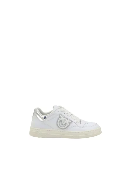 PINKO Obuwie Kobieta 38 EU Skóra sznurowane sneakersy z logo na pięcie biały
