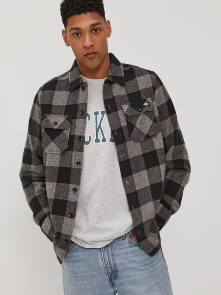 Риза Dickies мъжка със стандартна кройка с класическа яка сиво