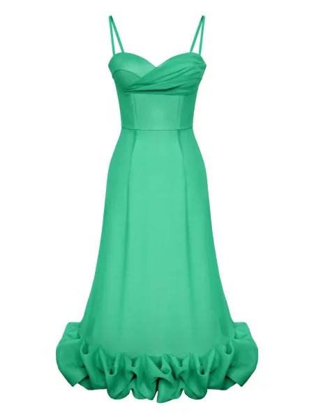 Rochie midi Post Meridiem cu volane drapată până la genunchi verde