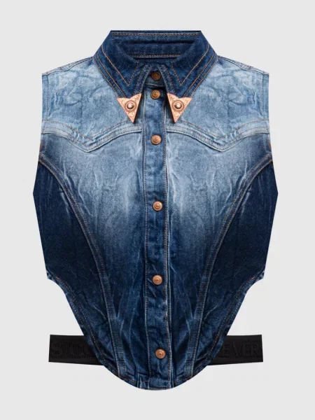 Джинсовий жилет з ефектом потертості з логотипом Versace Jeans Couture синій