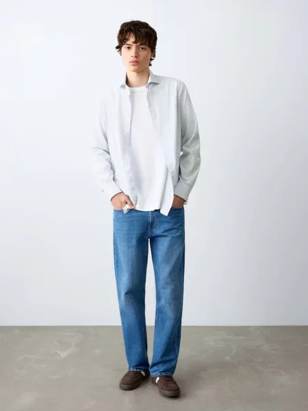 Koszula classic fit w paski Teen L MANGO TEEN błękitny