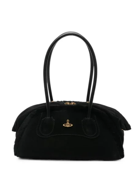 Geantă shopper Vivienne Westwood din piele de căprioară negru