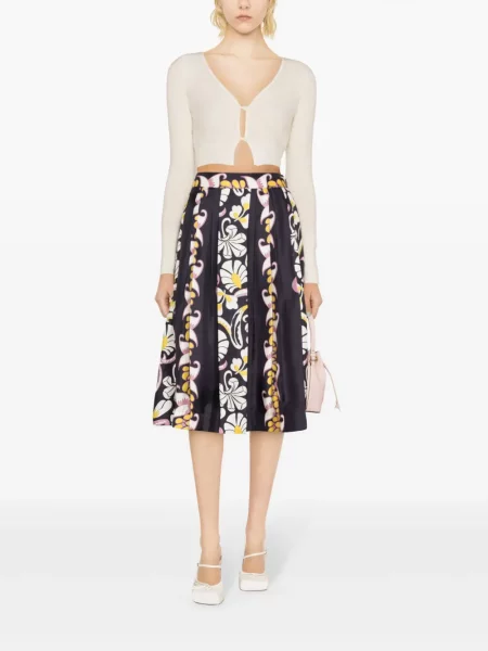 Šilkinis gėlėtas raštuotas plisuotas sijonas Tory Burch juoda