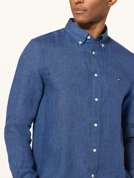 Tommy Hilfiger Lněná Košile Regular Fit tmavě modrá