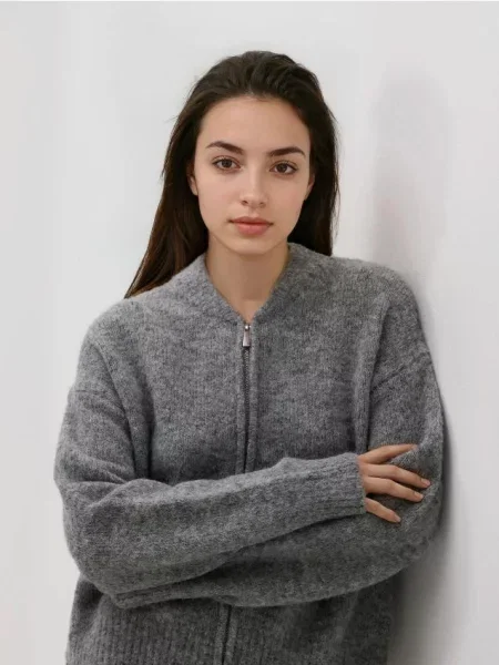 Reserved Кардиган из пряжи с добавлением мохера середньо-сірий сірий