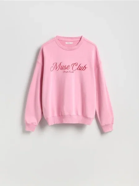 Reserved Худі з вишитим написом пастельний рожевий