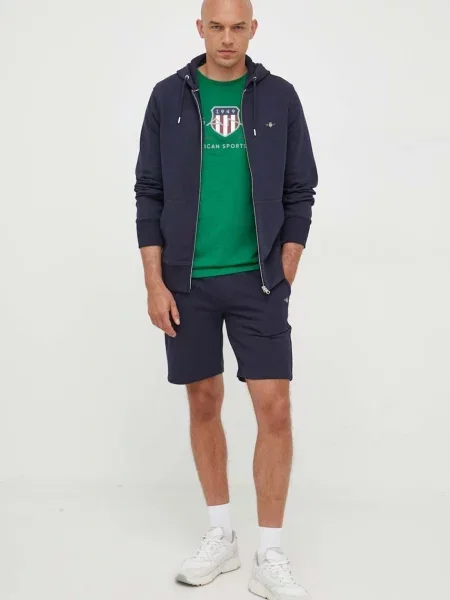 Gant pulover s kapuco z bombažem modra