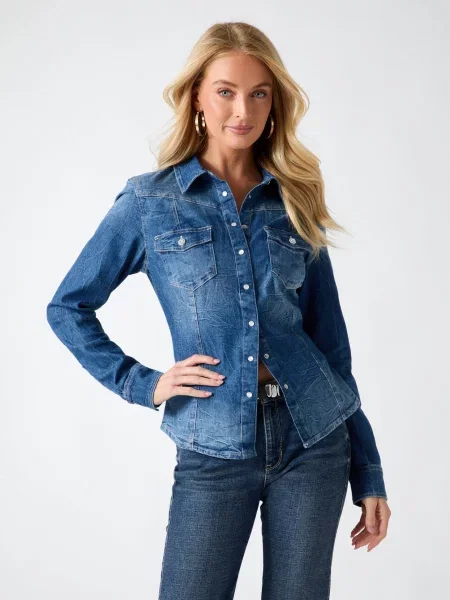 GUESS De blugi cămașă Velvet albastru