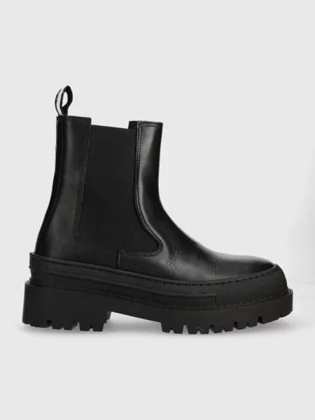 Sztyblety Tommy Jeans skórzane na platformie czarne