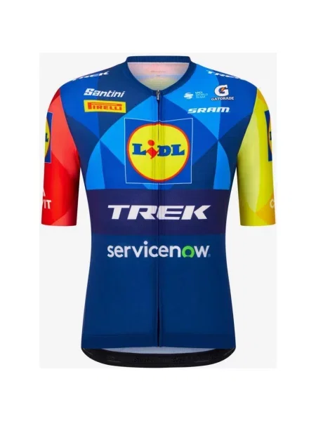 Koszulka rowerowa Lidl-Trek Fan Line krótki rękaw niebieska żółta Corte Classic XS czerwona