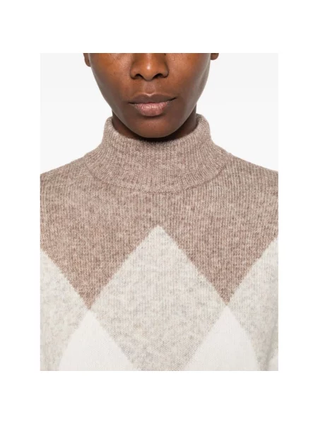 Sweter z golfem Pennyblack z wzorem argyle o skróconej długości beżowy
