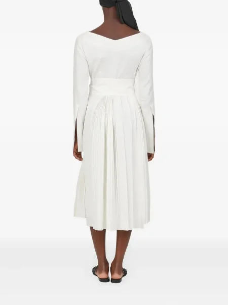 Rochie midi Ferragamo plisată până la genunchi de costum alb