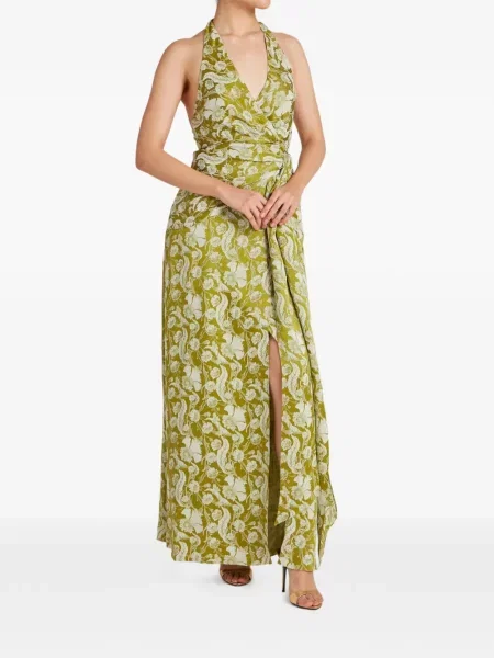 Rochie Temperley London cu model floral de costum verde