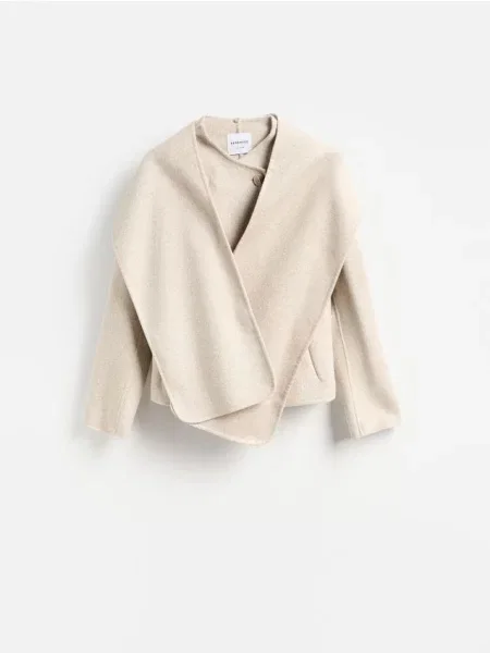 Reserved Geacă fleece cu conținut ridicat de lână crem