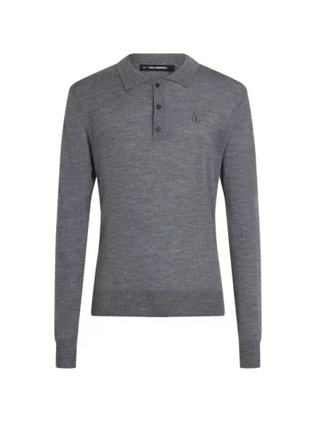 Lung tricou polo Karl Lagerfeld de lână gri
