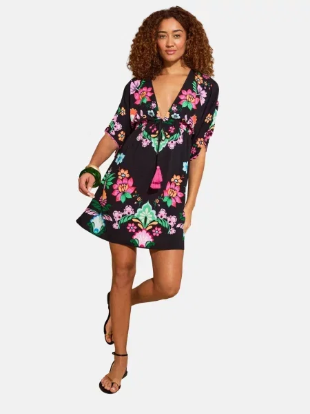 Love & roses Rochie de plaja verde deschis / portocaliu pastel / roz deschis negru