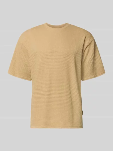 T-shirt z fakturowanym wzorem i okrągłym dekoltem model PETER' Redefined Rebel beżowa