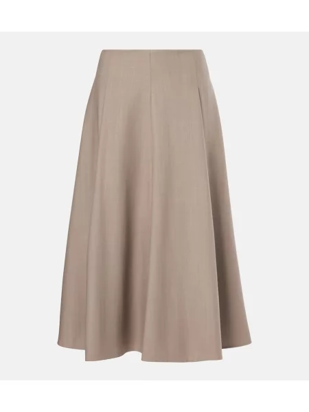 Fustă midi Brunello Cucinelli de lână până la genunchi gri