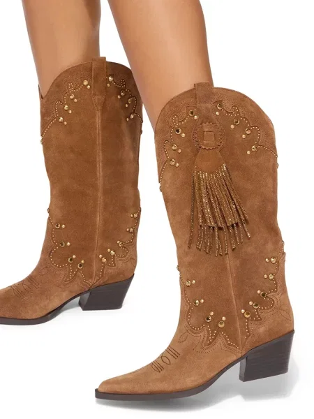 Kurt Geiger London cowboy csizma női velúr Oxford Western Tassel barna