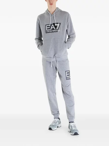 Суичър с качулка Ea7 Emporio Armani с принт с връзки сиво