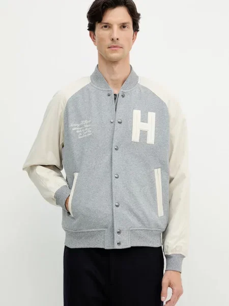 Tommy Hilfiger Geacă bomber Mix Media Varsity gri